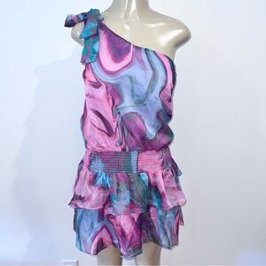 Amanda Uprichard McKinley One Shoulder Mini Dress Sz S Small Chiffon Mystic Revo